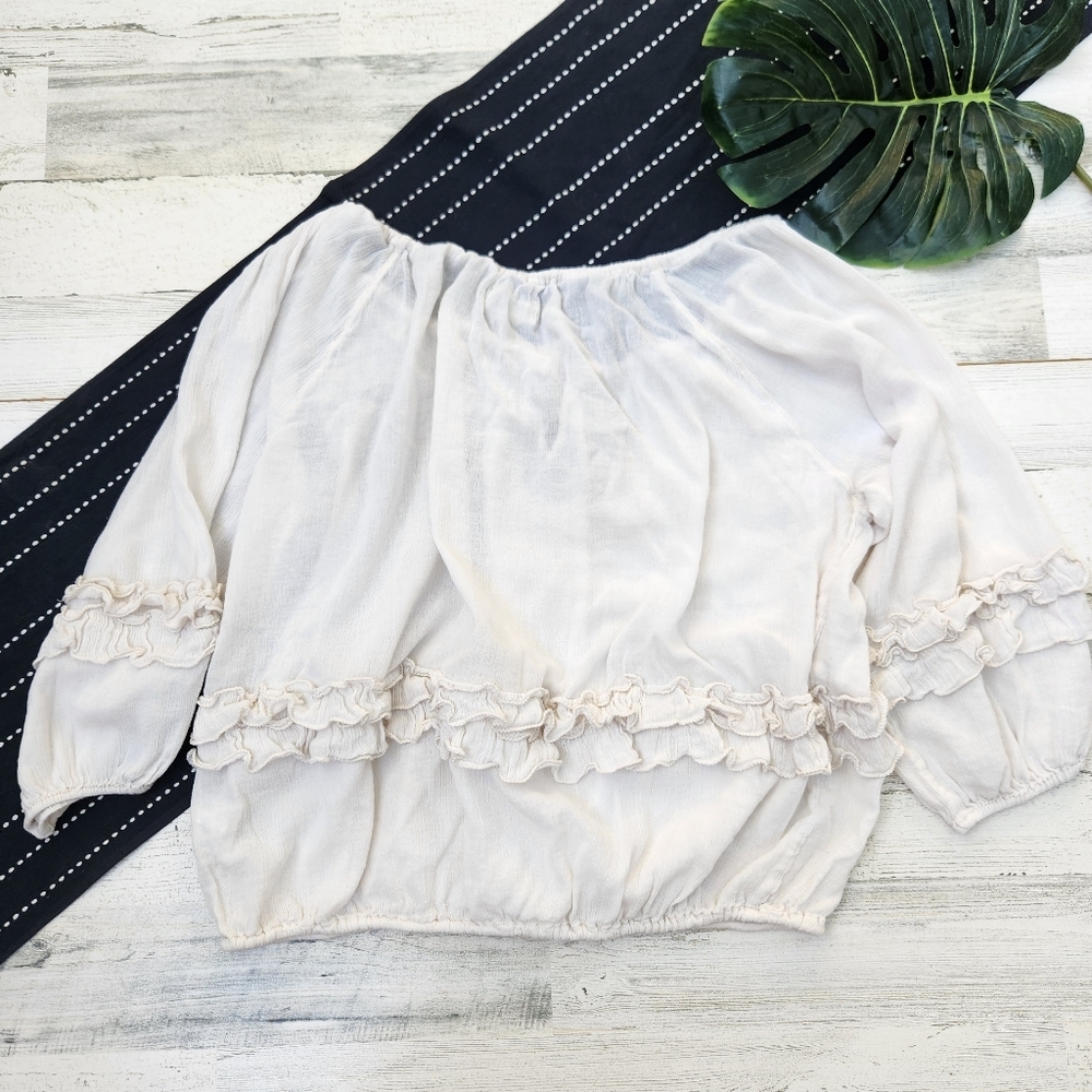 Denim & Supply Ralph Lauren Peasant Boho Blouse Cream Size Medium - Picture 3 of 8